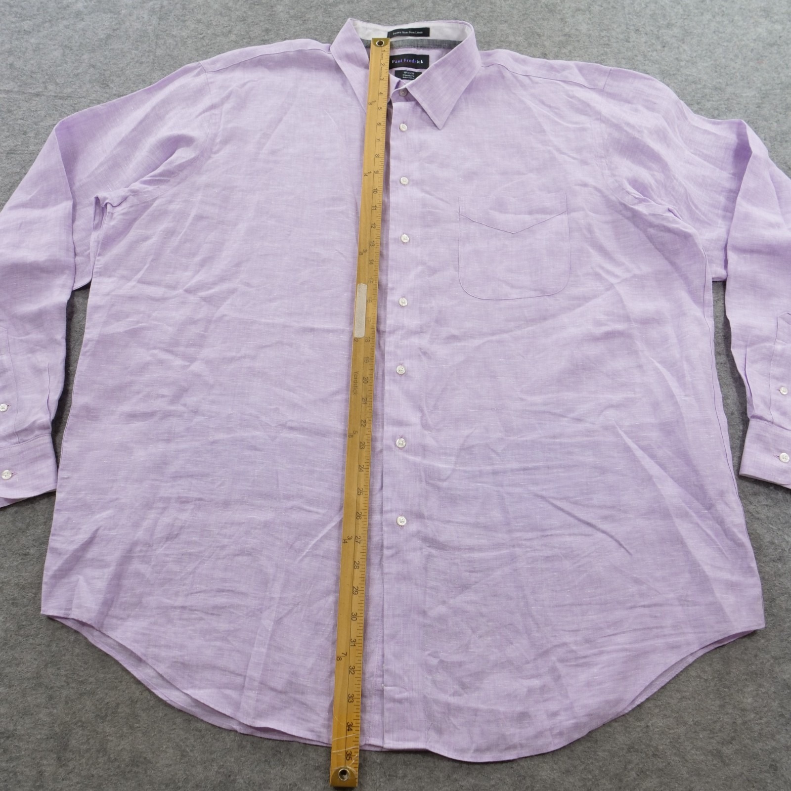 Paul Frederick Shirt Mens 18.5 38 Purple Lilac Linen Luxury Non Iron Chambray — image 5 of 7